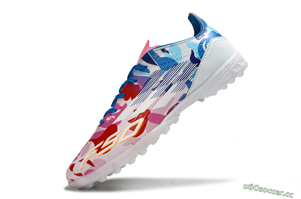 Unisex Adidas F50 Pro TF Artificial Turf Low-Tops Football Shoes - Pink/Ocean Blue/Pastel Red 6