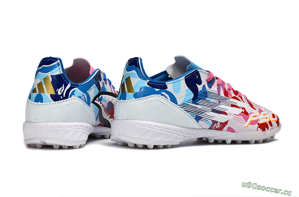 Unisex Adidas F50 Pro TF Artificial Turf Low-Tops Football Shoes - Pink/Ocean Blue/Pastel Red 7