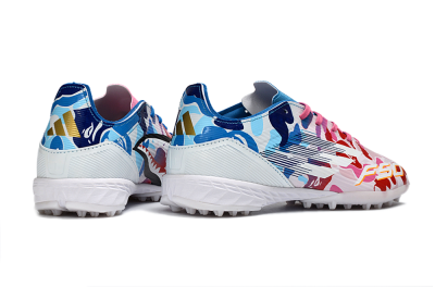 Unisex Adidas F50 Pro TF Artificial Turf Low-Tops Football Shoes - Pink/Ocean Blue/Pastel Red