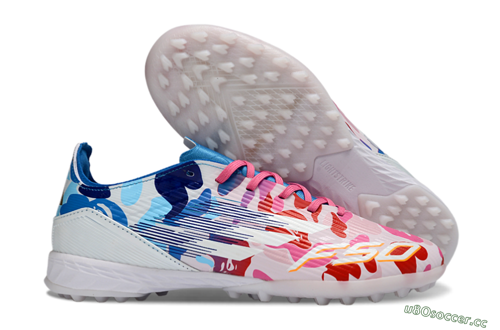 Unisex Adidas F50 Pro TF Artificial Turf Low-Tops Football Shoes - Pink/Ocean Blue/Pastel Red 2