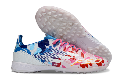 Unisex Adidas F50 Pro TF Artificial Turf Low-Tops Football Shoes - Pink/Ocean Blue/Pastel Red