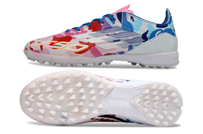 Unisex Adidas F50 Pro TF Artificial Turf Low-Tops Football Shoes - Pink/Ocean Blue/Pastel Red