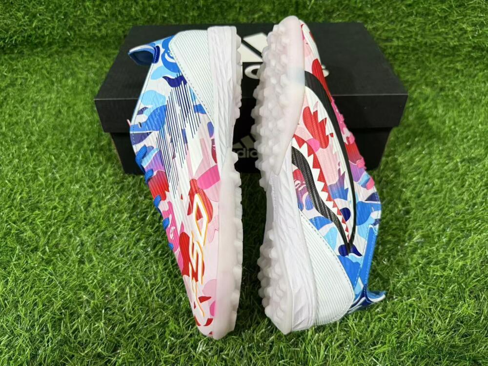 Unisex Adidas F50 Pro TF Artificial Turf Low-Tops Football Shoes - Pink/Ocean Blue/Pastel Red