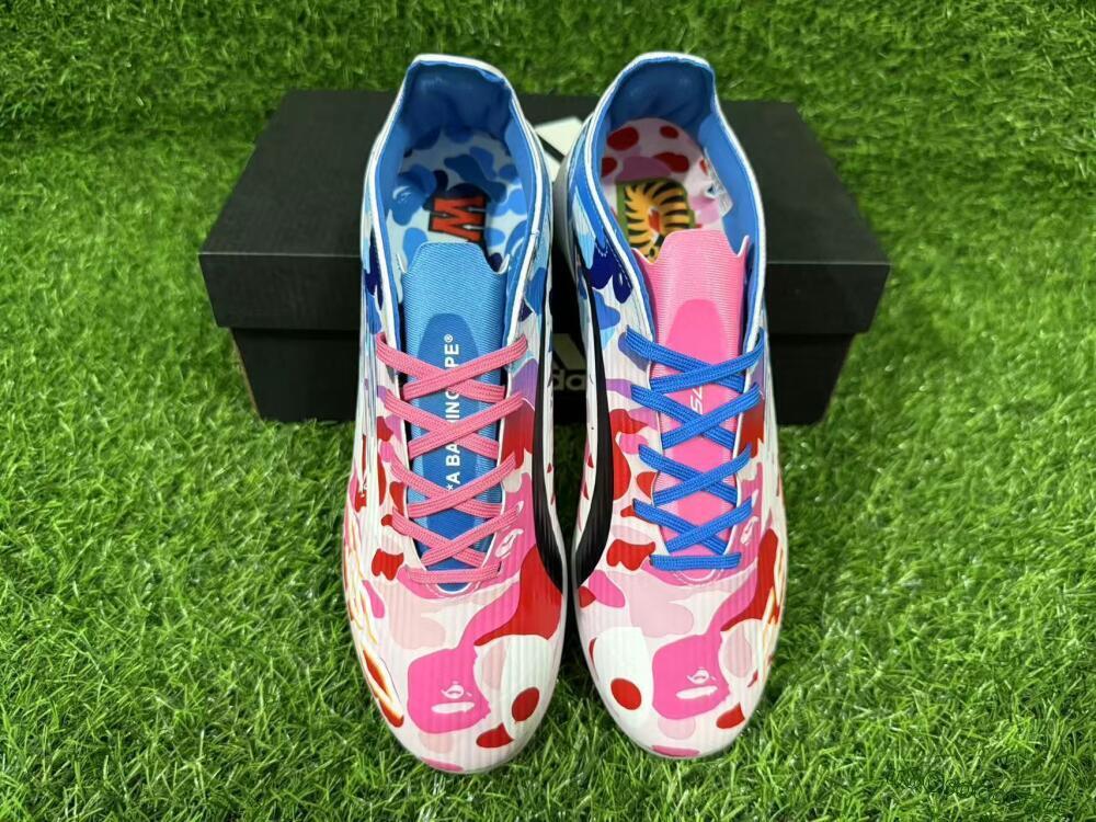 Unisex Adidas F50 Pro TF Artificial Turf Low-Tops Football Shoes - Pink/Ocean Blue/Pastel Red