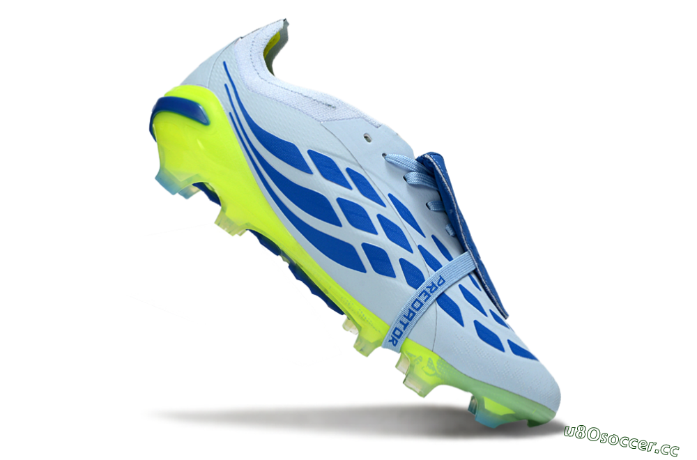 Unisex Adidas Predator 26 Elite Fold-Over Tongue FG Firm Ground Low-Tops Football Boots - Blue/Neon Yellow/Cool Gray 5