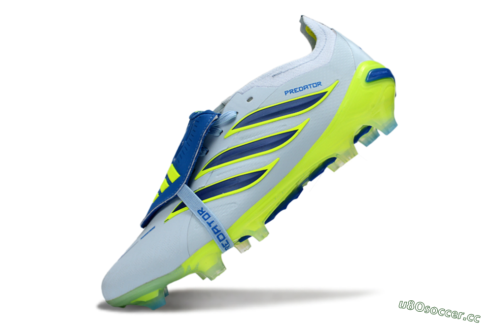 Unisex Adidas Predator 26 Elite Fold-Over Tongue FG Firm Ground Low-Tops Football Boots - Blue/Neon Yellow/Cool Gray 6