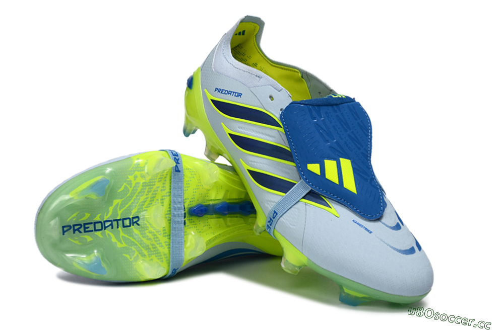 Unisex Adidas Predator 26 Elite Fold-Over Tongue FG Firm Ground Low-Tops Football Boots - Blue/Neon Yellow/Cool Gray 4