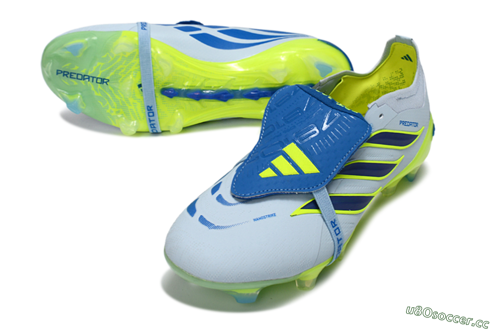 Unisex Adidas Predator 26 Elite Fold-Over Tongue FG Firm Ground Low-Tops Football Boots - Blue/Neon Yellow/Cool Gray 3