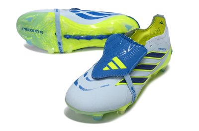 Unisex Adidas Predator 26 Elite Fold-Over Tongue FG Firm Ground Low-Tops Football Boots - Blue/Neon Yellow/Cool Gray