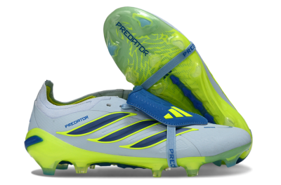 Unisex Adidas Predator 26 Elite Fold-Over Tongue FG Firm Ground Low-Tops Football Boots - Blue/Neon Yellow/Cool Gray