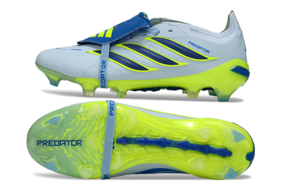 Unisex Adidas Predator 26 Elite Fold-Over Tongue FG Firm Ground Low-Tops Football Boots - Blue/Neon Yellow/Cool Gray