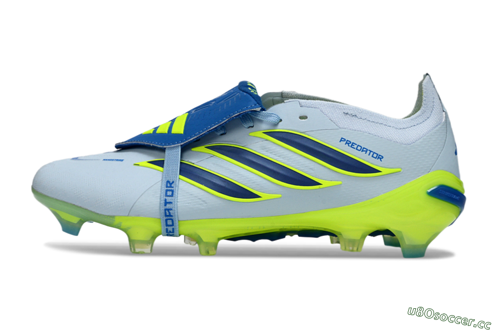 Unisex Adidas Predator 26 Elite Fold-Over Tongue FG Firm Ground Low-Tops Football Boots - Blue/Neon Yellow/Cool Gray 0