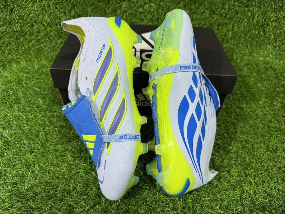 Unisex Adidas Predator 26 Elite Fold-Over Tongue FG Firm Ground Low-Tops Football Boots - Blue/Neon Yellow/Cool Gray