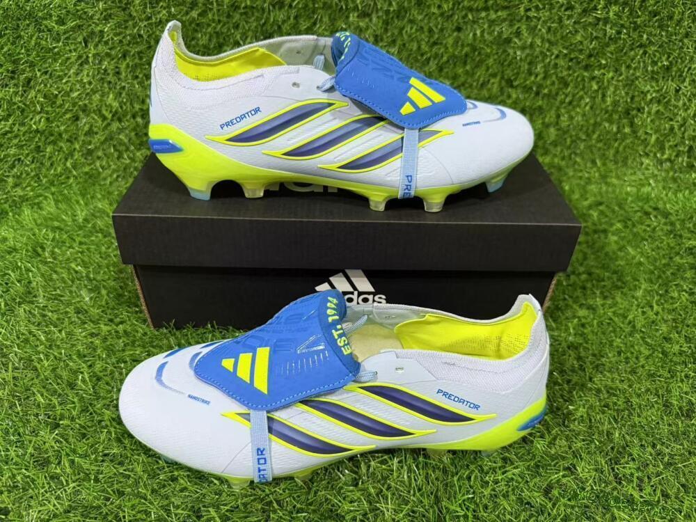 Unisex Adidas Predator 26 Elite Fold-Over Tongue FG Firm Ground Low-Tops Football Boots - Blue/Neon Yellow/Cool Gray