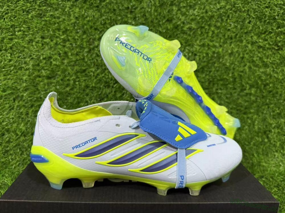 Unisex Adidas Predator 26 Elite Fold-Over Tongue FG Firm Ground Low-Tops Football Boots - Blue/Neon Yellow/Cool Gray