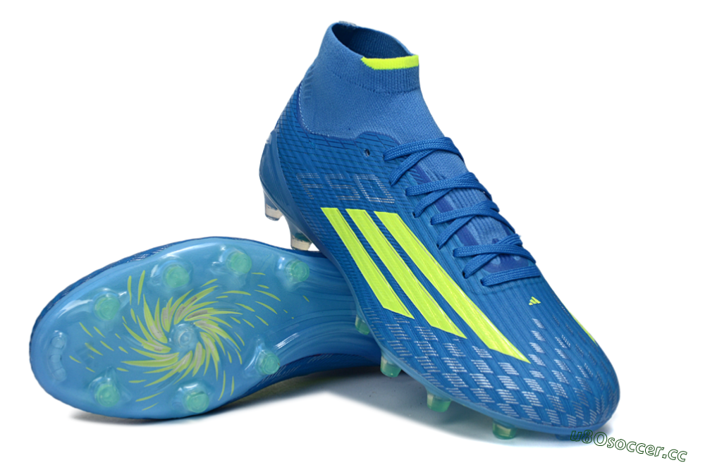 Men's Adidas F50 Elite Mid AG Artificial Grass High-Tops Football Boots - Blue/Electric Blue/Neon Green 3
