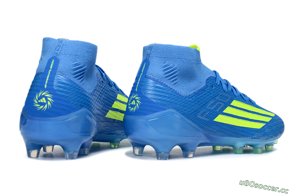 Men's Adidas F50 Elite Mid AG Artificial Grass High-Tops Football Boots - Blue/Electric Blue/Neon Green 6