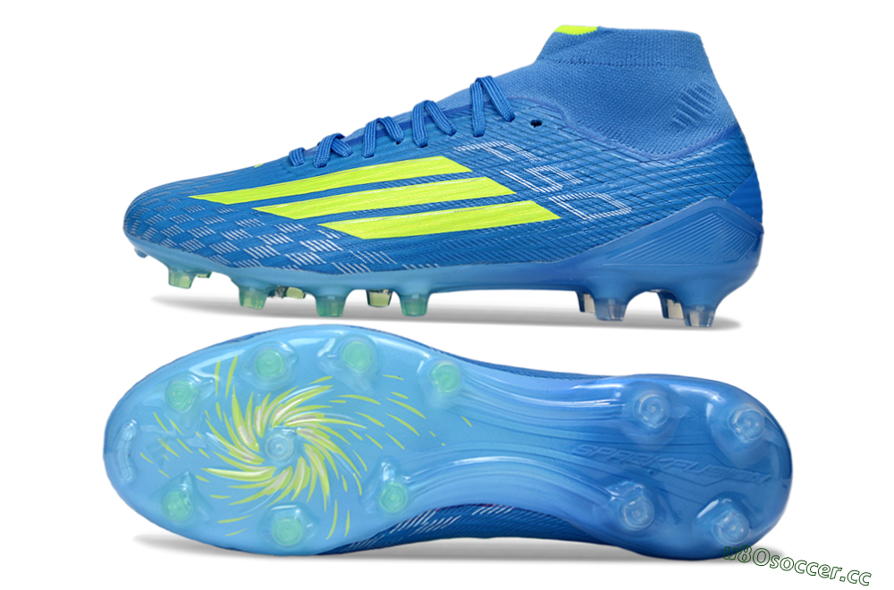 Men's Adidas F50 Elite Mid AG Artificial Grass High-Tops Football Boots - Blue/Electric Blue/Neon Green 1