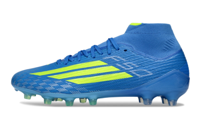 Men's Adidas F50 Elite Mid AG Artificial Grass High-Tops Football Boots - Blue/Electric Blue/Neon Green