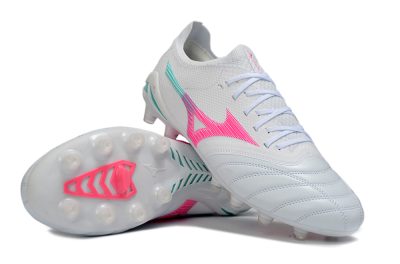 Men's Mizuno Morelia Neo 4 FG Firm Ground Low-Tops Football Boots - White/Neon Pink/Teal