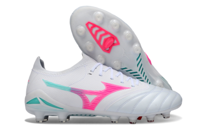 Men's Mizuno Morelia Neo 4 FG Firm Ground Low-Tops Football Boots - White/Neon Pink/Teal
