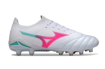Men's Mizuno Morelia Neo 4 FG Firm Ground Low-Tops Football Boots - White/Neon Pink/Teal