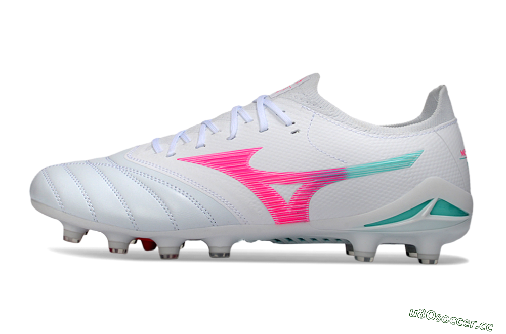 Men's Mizuno Morelia Neo 4 FG Firm Ground Low-Tops Football Boots - White/Neon Pink/Teal 0