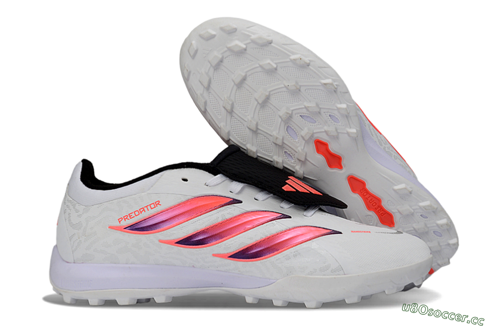 Men's Adidas Predator 26 Elite Fold-Over Tongue TF Artificial Turf Low-Tops Football Shoes - White/Neon Orange/Fuchsia Pink 2