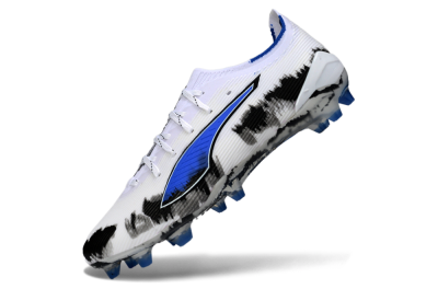 Men's Puma Ultra Ultimate FG Firm Ground Low-Tops Football Boots - White/Electric Blue/Black
