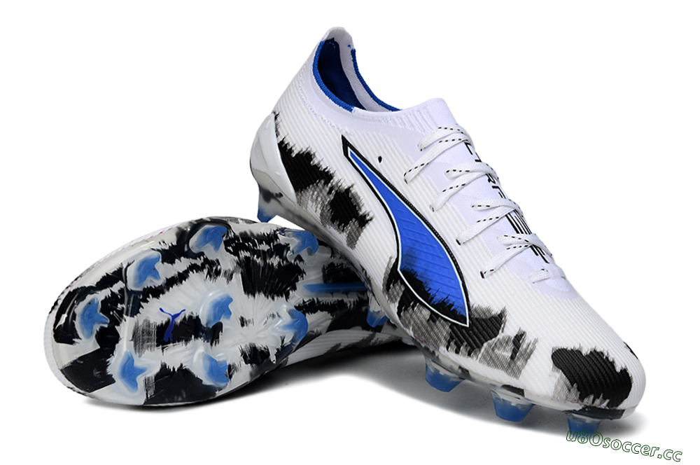 Men's Puma Ultra Ultimate FG Firm Ground Low-Tops Football Boots - White/Electric Blue/Black 3