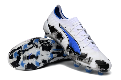 Men's Puma Ultra Ultimate FG Firm Ground Low-Tops Football Boots - White/Electric Blue/Black