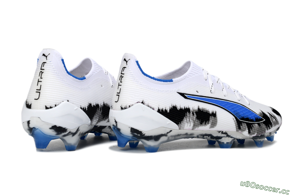 Men's Puma Ultra Ultimate FG Firm Ground Low-Tops Football Boots - White/Electric Blue/Black 6
