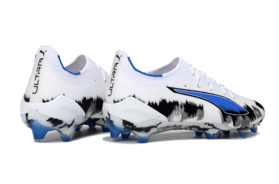 Men's Puma Ultra Ultimate FG Firm Ground Low-Tops Football Boots - White/Electric Blue/Black