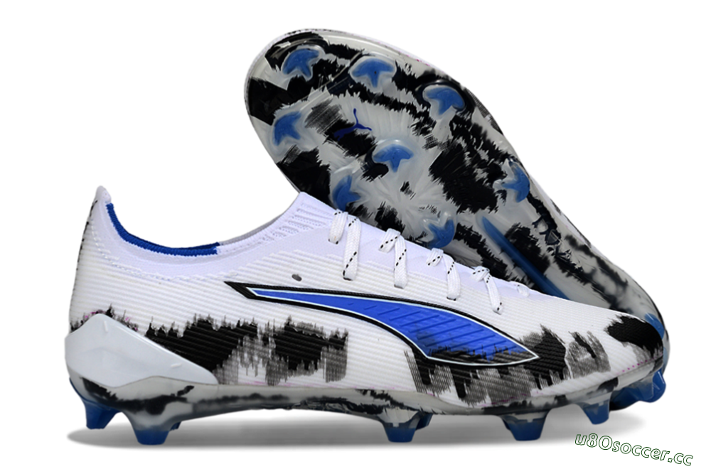 Men's Puma Ultra Ultimate FG Firm Ground Low-Tops Football Boots - White/Electric Blue/Black 2