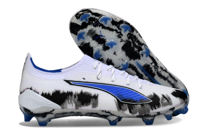 Men's Puma Ultra Ultimate FG Firm Ground Low-Tops Football Boots - White/Electric Blue/Black