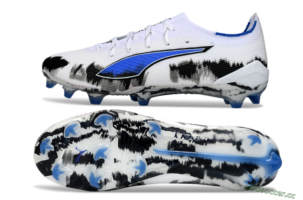 Men's Puma Ultra Ultimate FG Firm Ground Low-Tops Football Boots - White/Electric Blue/Black 1