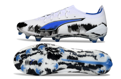 Men's Puma Ultra Ultimate FG Firm Ground Low-Tops Football Boots - White/Electric Blue/Black