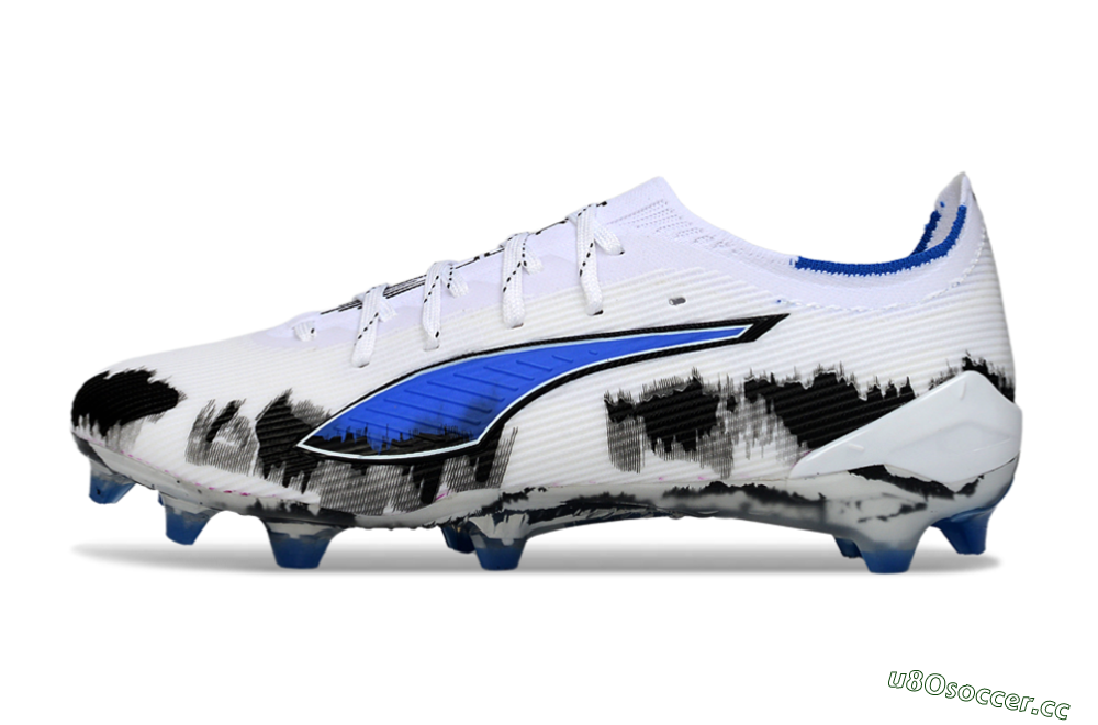 Men's Puma Ultra Ultimate FG Firm Ground Low-Tops Football Boots - White/Electric Blue/Black 0