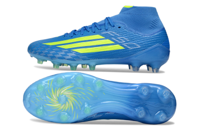 Men's Adidas F50 Elite Mid FG Firm Ground High-Tops Football Boots - Blue/Vibrant Blue/Electric Green