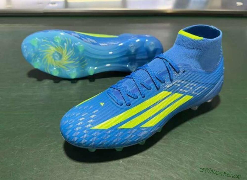 Men's Adidas F50 Elite Mid FG Firm Ground High-Tops Football Boots - Blue/Vibrant Blue/Electric Green