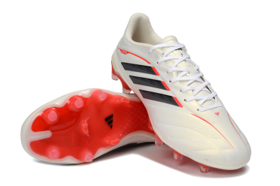 Men's Adidas Copa Pure 2 FG Firm Ground Low-Tops Football Boots - White/Crimson Red/Jet Black
