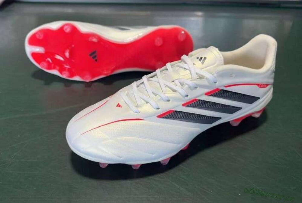 Men's Adidas Copa Pure 2 FG Firm Ground Low-Tops Football Boots - White/Crimson Red/Jet Black