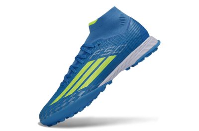 Men's Adidas F50 Elite Mid TF Artificial Turf High-Tops Football Shoes - Blue/Electric Yellow/Cyan