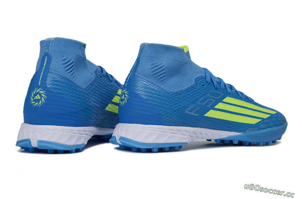 Men's Adidas F50 Elite Mid TF Artificial Turf High-Tops Football Shoes - Blue/Electric Yellow/Cyan 6