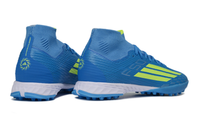 Men's Adidas F50 Elite Mid TF Artificial Turf High-Tops Football Shoes - Blue/Electric Yellow/Cyan