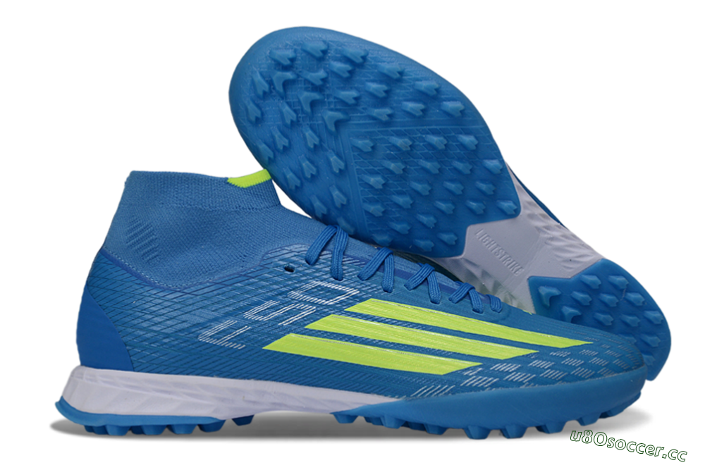 Men's Adidas F50 Elite Mid TF Artificial Turf High-Tops Football Shoes - Blue/Electric Yellow/Cyan 2