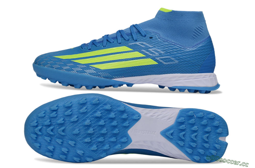 Men's Adidas F50 Elite Mid TF Artificial Turf High-Tops Football Shoes - Blue/Electric Yellow/Cyan 1