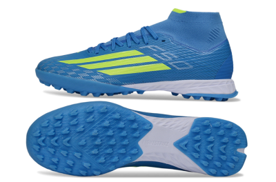 Men's Adidas F50 Elite Mid TF Artificial Turf High-Tops Football Shoes - Blue/Electric Yellow/Cyan