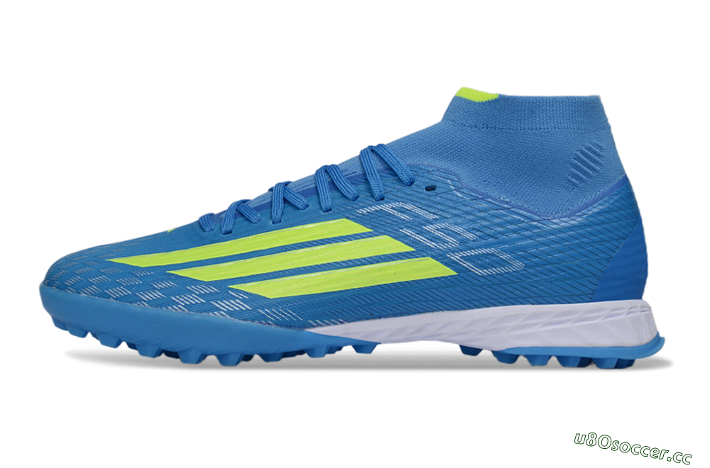 Men's Adidas F50 Elite Mid TF Artificial Turf High-Tops Football Shoes - Blue/Electric Yellow/Cyan 0