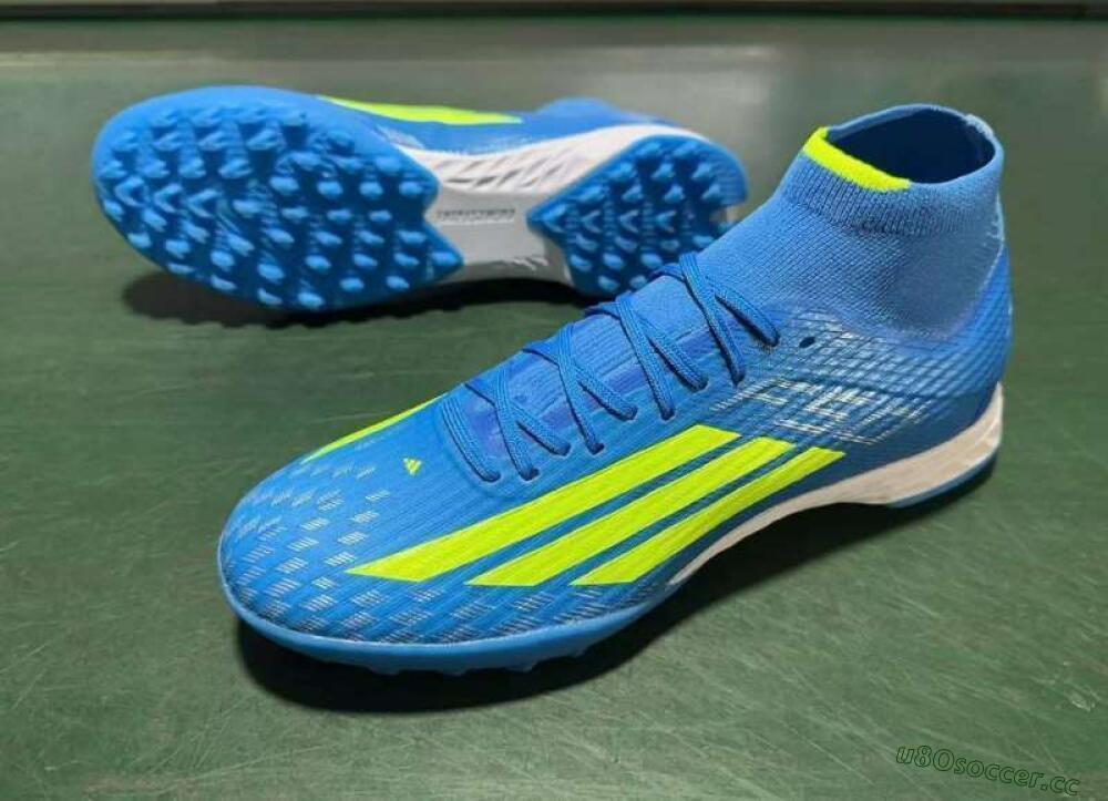 Men's Adidas F50 Elite Mid TF Artificial Turf High-Tops Football Shoes - Blue/Electric Yellow/Cyan
